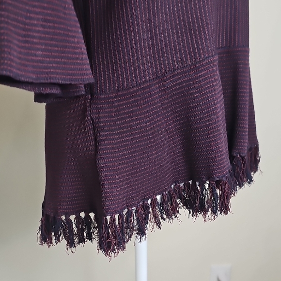 Ann Taylor Purple/Navy Stripe Peplum Sweater Bell Sleeves Fringe Hem Sz M - Picture 4 of 10